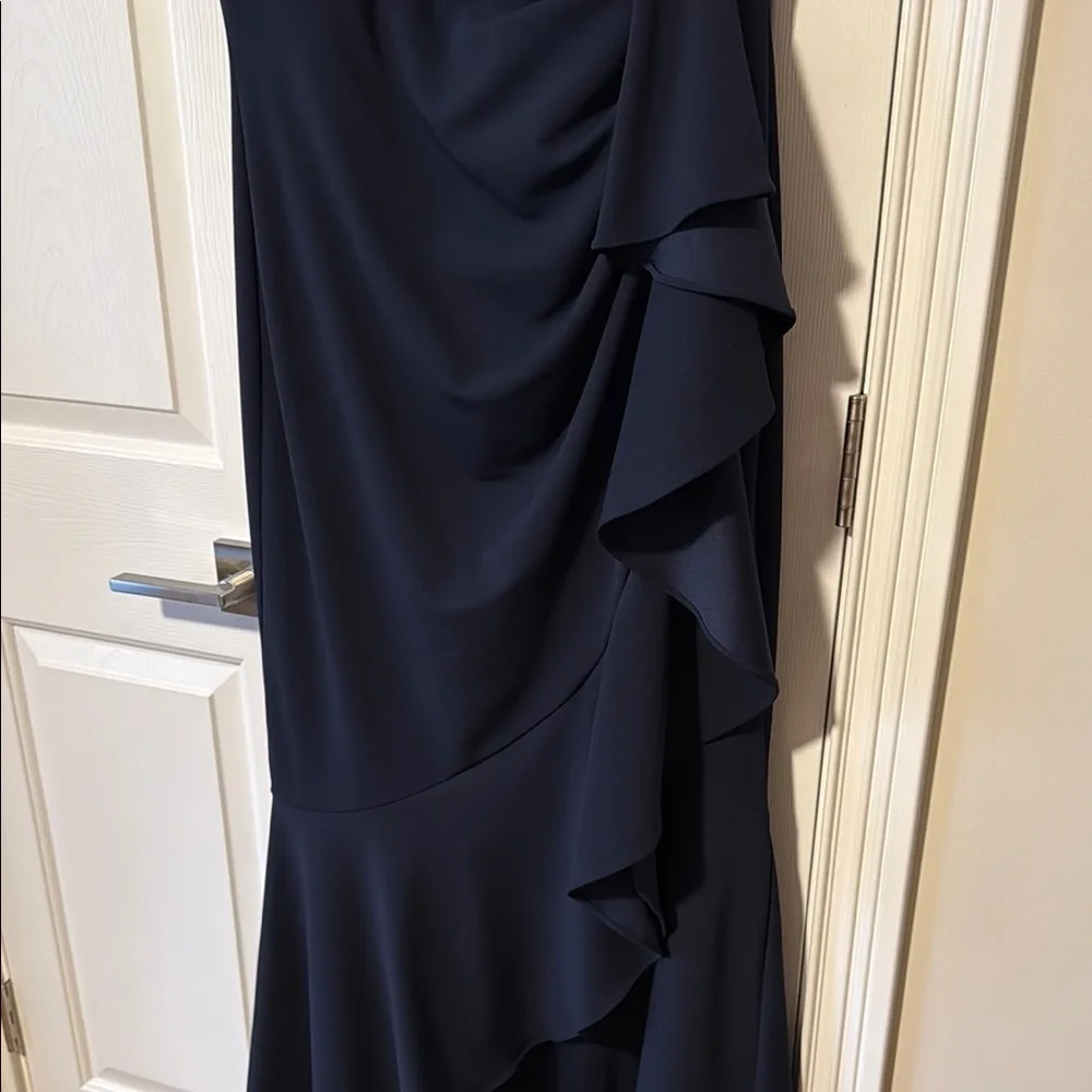 Elegant Navy High Low Women's Dress - Picture 4 of 7